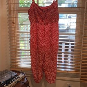 Red flower jumpsuit.